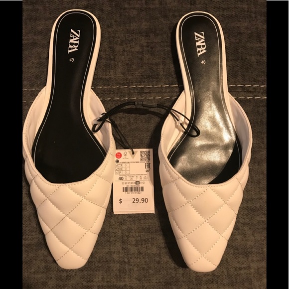 ZARA MULES WHITE QUILTED FLATS - Picture 2 of 5